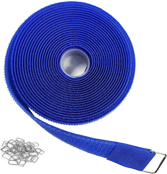 1"x16ft Hook and Loop Straps with 25 Metal Buckles, Adjustable Fastening Cable Straps, Cut-to-Length Cinch Strap, Reusable Nylon Securing Cord Ties for Organizer or Storage, 1 inch Wide,Blue