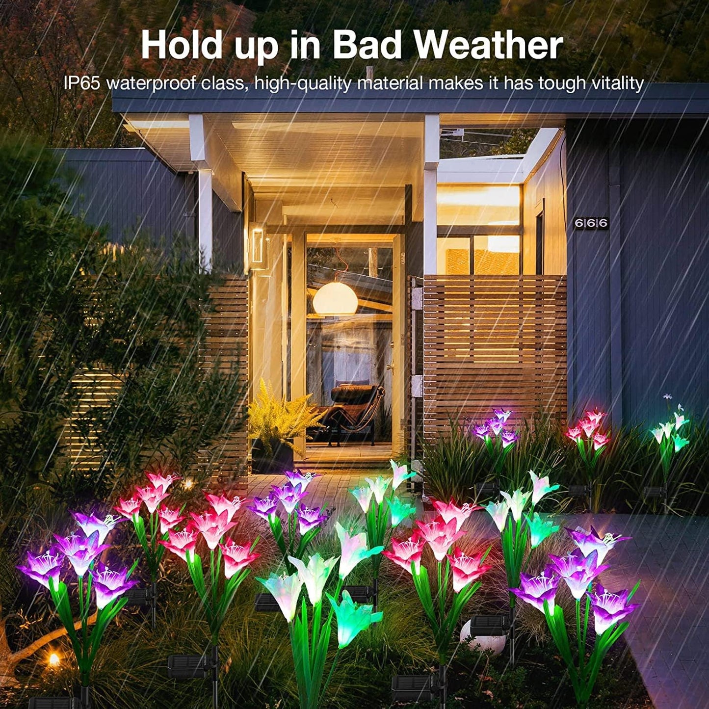 KOOPER Outdoor Solar Lights, 4 Pack Solar Garden Light with Bigger Lily Flowers, Waterproof 7 Color Changing Solar Lights Outdoor - Bigger Panel for Patio Yard Garden Decoration, Gift for Mom