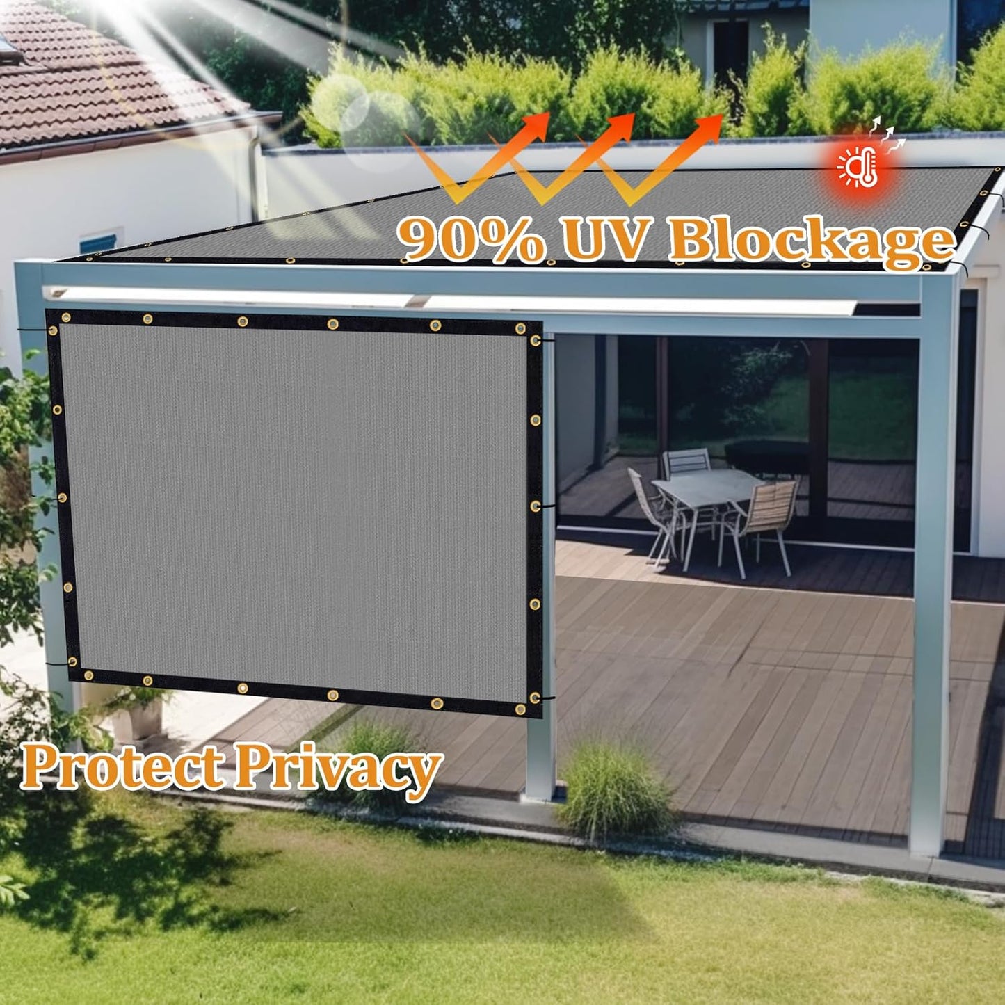 Shade&Beyond Customized Size 11' X 14' Shade Cloth with Grommets, 90% UV Protection UV Protection Mesh Tarp Sun Screens for Patio GN01, Light Gray