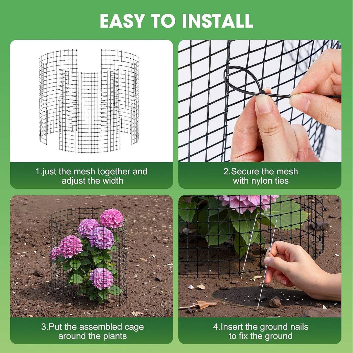 18 PCS Plant Protector from Animals, 6 Pack 12x12 Inch Metal Plant Cages with Ground Stakes and Nylon Tie, Garden Cage to Keep Animals Out, Garden Wire Mesh Protection from Rabbit Chicken