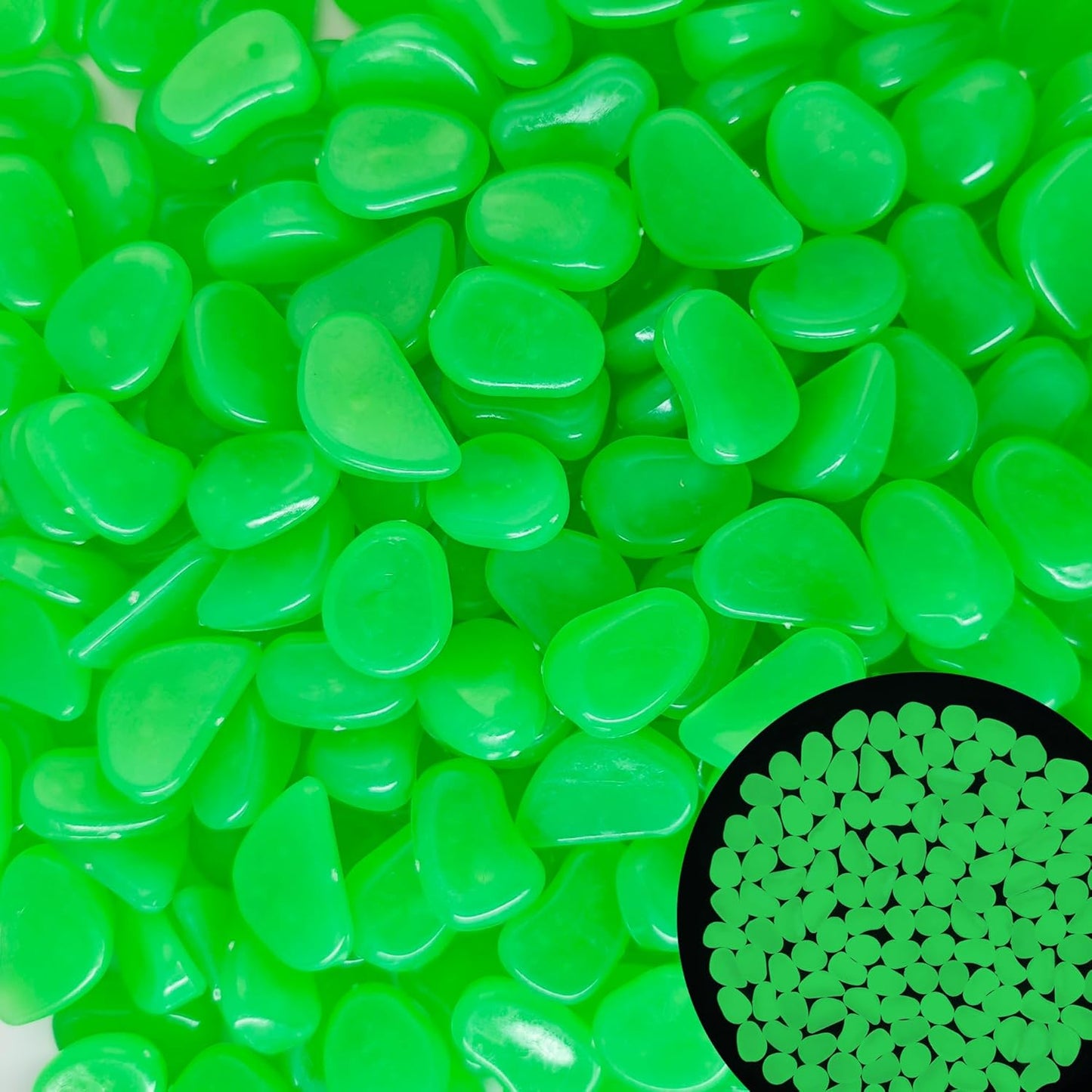3.5LB Glow Pebbles Glowing Rocks for Garden Decoration 25-27mm Luminous Stones Glowing Stones for Driveway Landscape Walkway,Green(500pcs)