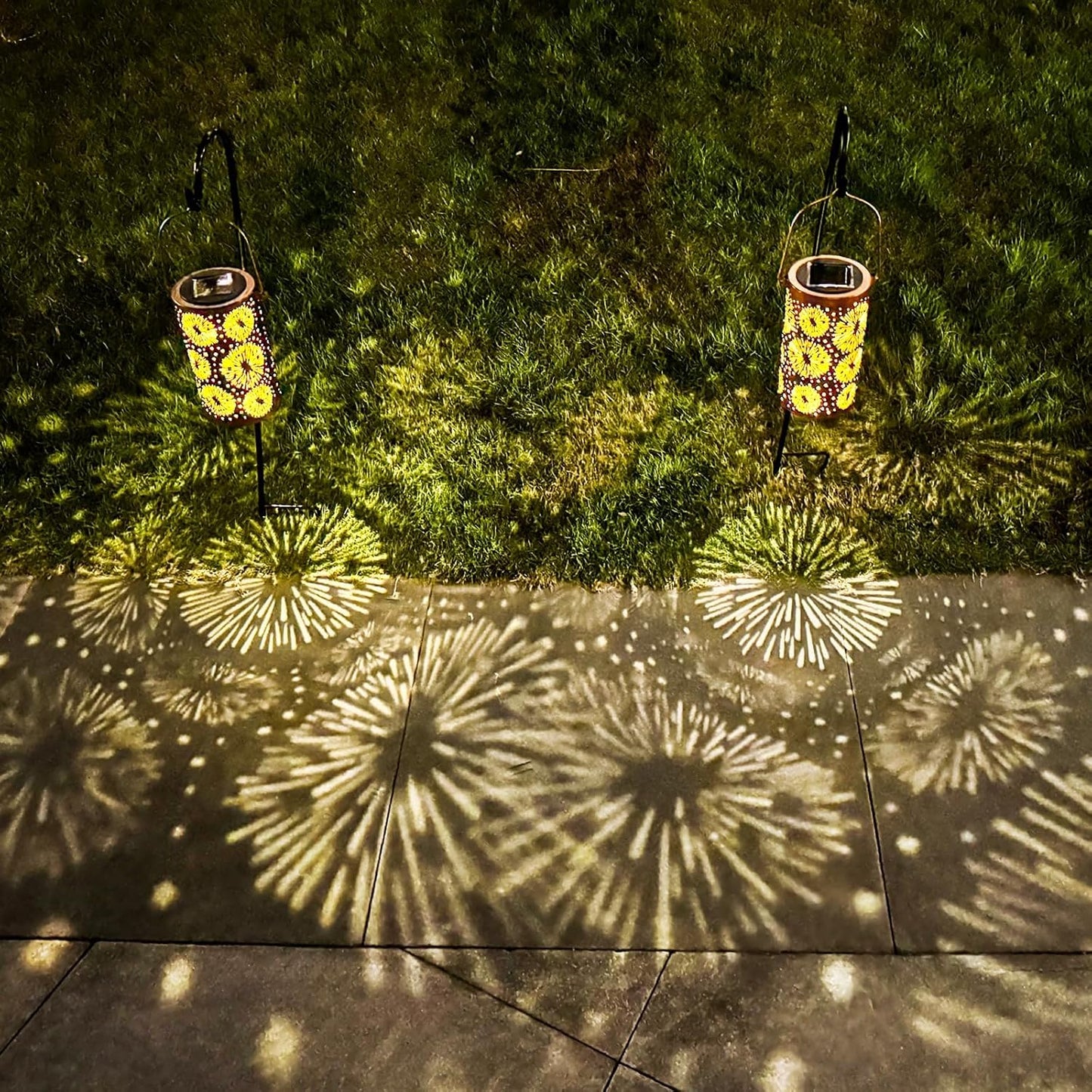 2 Pack Fireworks Birthday Gifts for Women Mom Grandma Solar Lanterns Outdoor Waterproof Garden Decor Metal Hanging LED Decorative Light for Patio Yard Lawn Backyard Front Porch Gardening Gifts