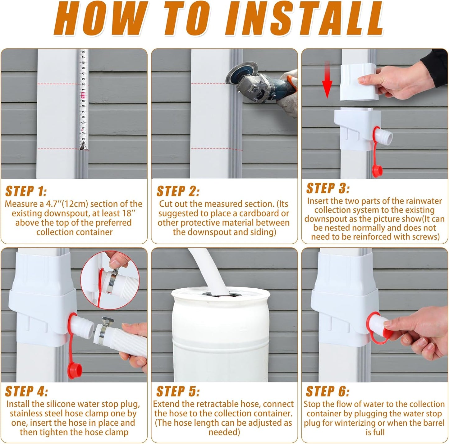 Rainwater Collection System Downspout Diverter for Collecting Rainwater Rain Barrel Diverter Kit Transfer Gutter Downspout(White)