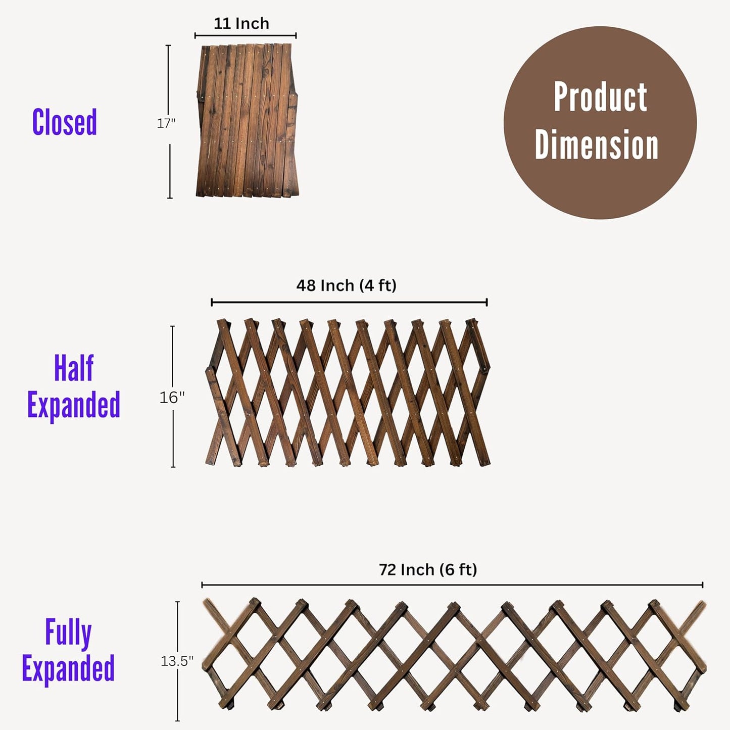 ShopLaLa Garden Fence- 4 Pack, Total 24ft (L) Wooden Lattice Flower Edging for Yard Lawn Landscape Patio Outdoor Decor, Expandable Plant Garden Trellis, Animal Barrier Fence No Dig Panel for Small Dog