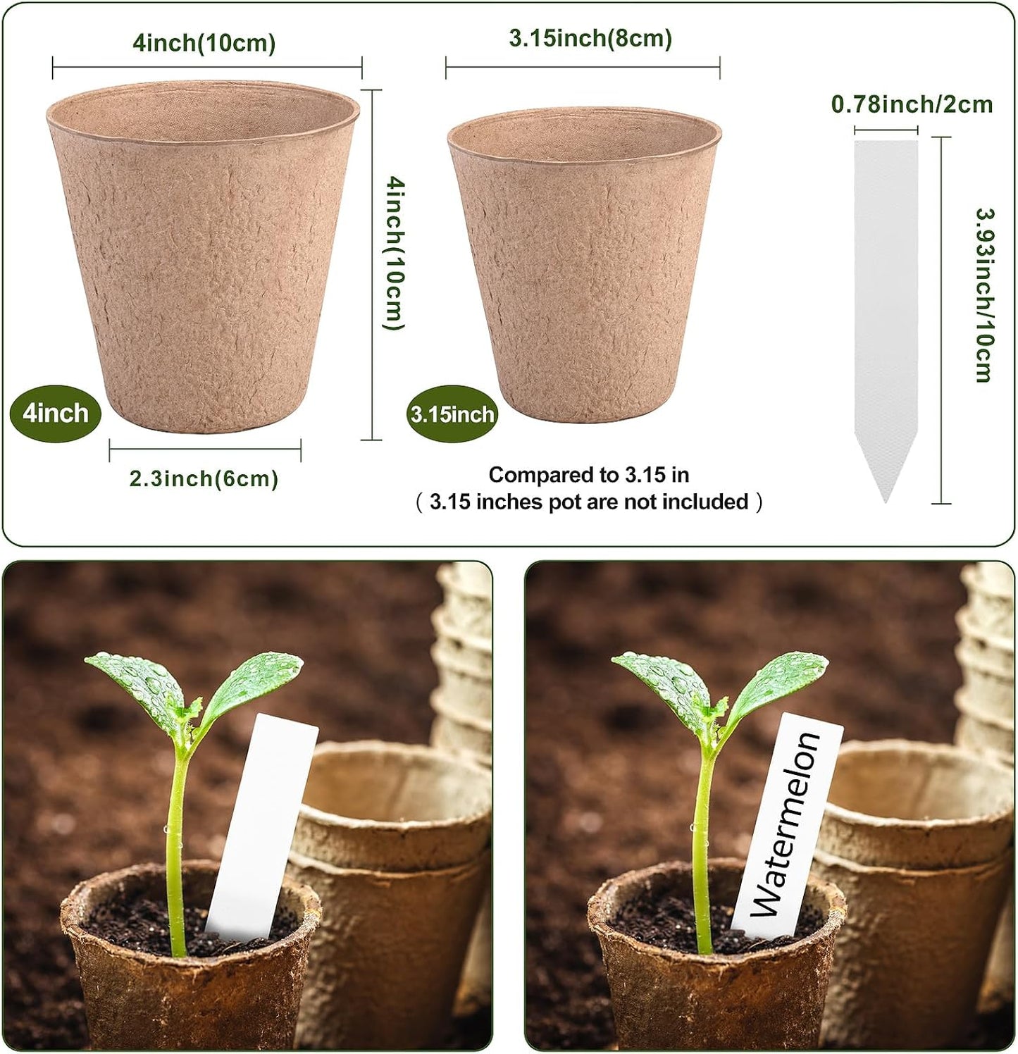 4 Inch Peat Pots, 50PCS Biodegradable Plant Starting Pots Round Nursery Pot, Garden Germination Nursery Pot Bonus 20 Plant Labels (4 Inch, 50P)