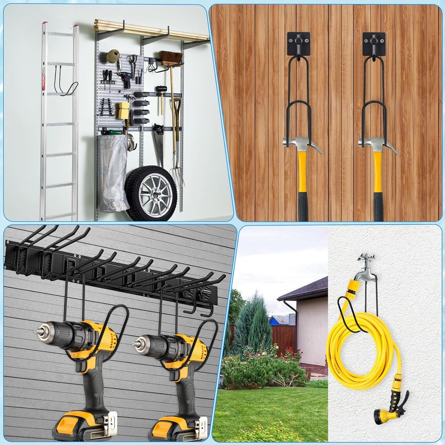 Garden Hose Holder Water Hose Hanger Wall Mounted,304Stainless Steel Solid Hose Hook Holds Up to 50Ft Garden Hose, Expandable Hose, Water Hose(Matt Black 2pcs)