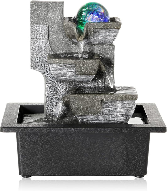Dyna-Living Water Fountains Indoor Desktop Fountain Relaxation Waterfall Indoor Portable Feng Shui Fountain with LED Light Home Decoration