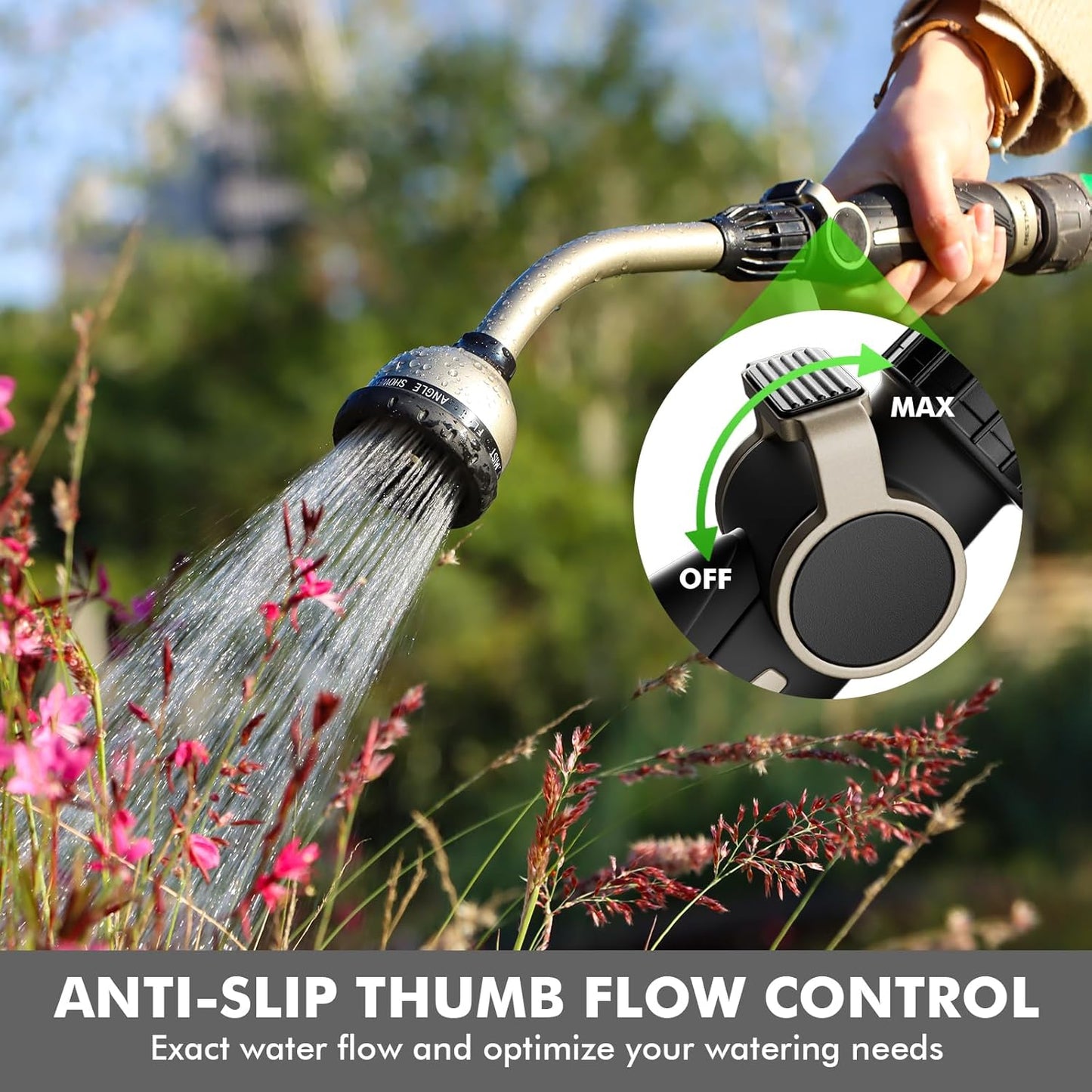 RESTMO Watering Wand Heavy Duty, Metal Garden Hose Wand with 10 Spray Patterns, 15-Inch Long Hose Nozzle Sprayer with Thumb Flow Control, Ideal to Water Hanging Baskets and Shrubs