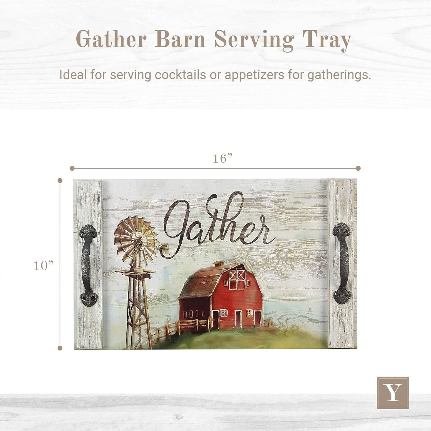 Young's Inc. Gather Barn Serving Tray - 16" W X 10" H - Modern Farmhouse Decor - Lap Trays for Eating
