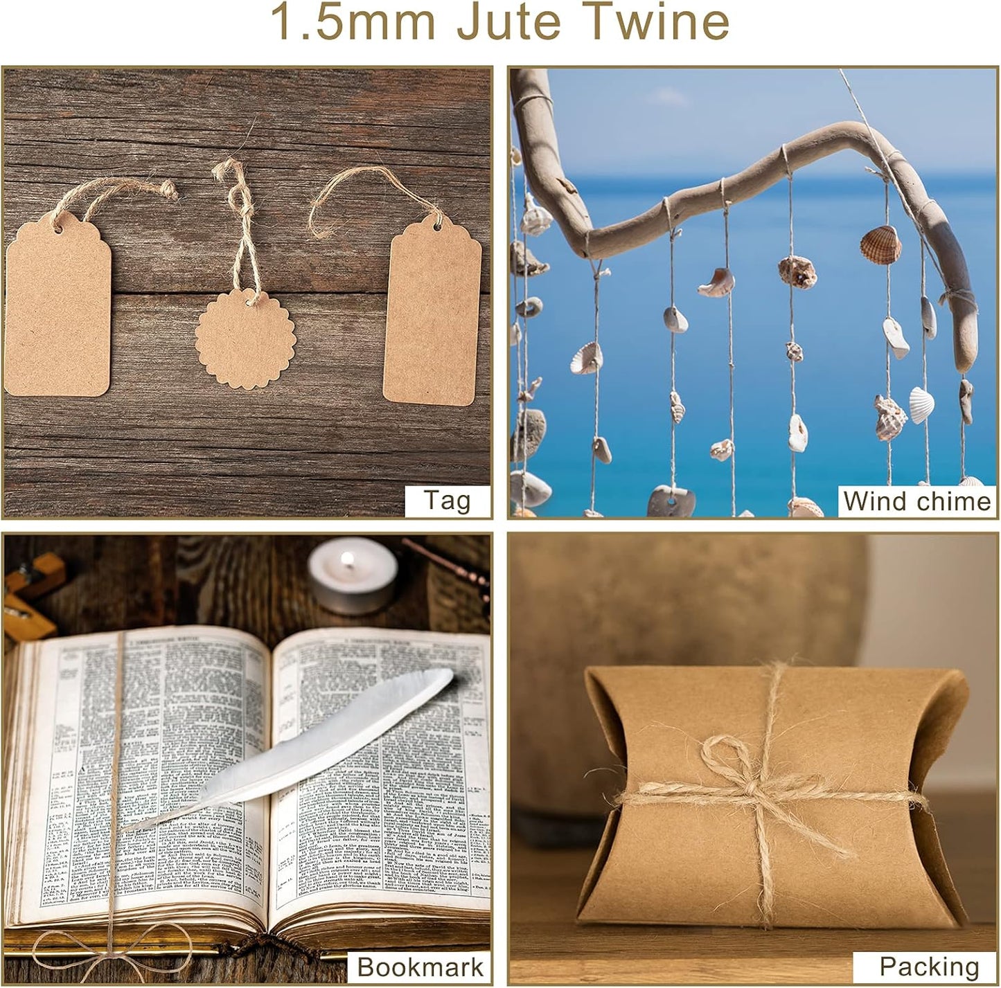 Natural Jute Twine Rope (1.5mm/2mm/3mm/6mm) Durable String for Handmde Crafts,Gardening Applications,Home Gardening,Cat Scratching Post,Gift Packaging... (3mm*328ft)