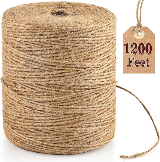 XSEINO 1200 Feet Natural Jute Twine Strong Garden Twine Rope for Arts Crafts Gift Wrapping Gardening Tomato Climbing Plant Tie Floristry Packing Decor