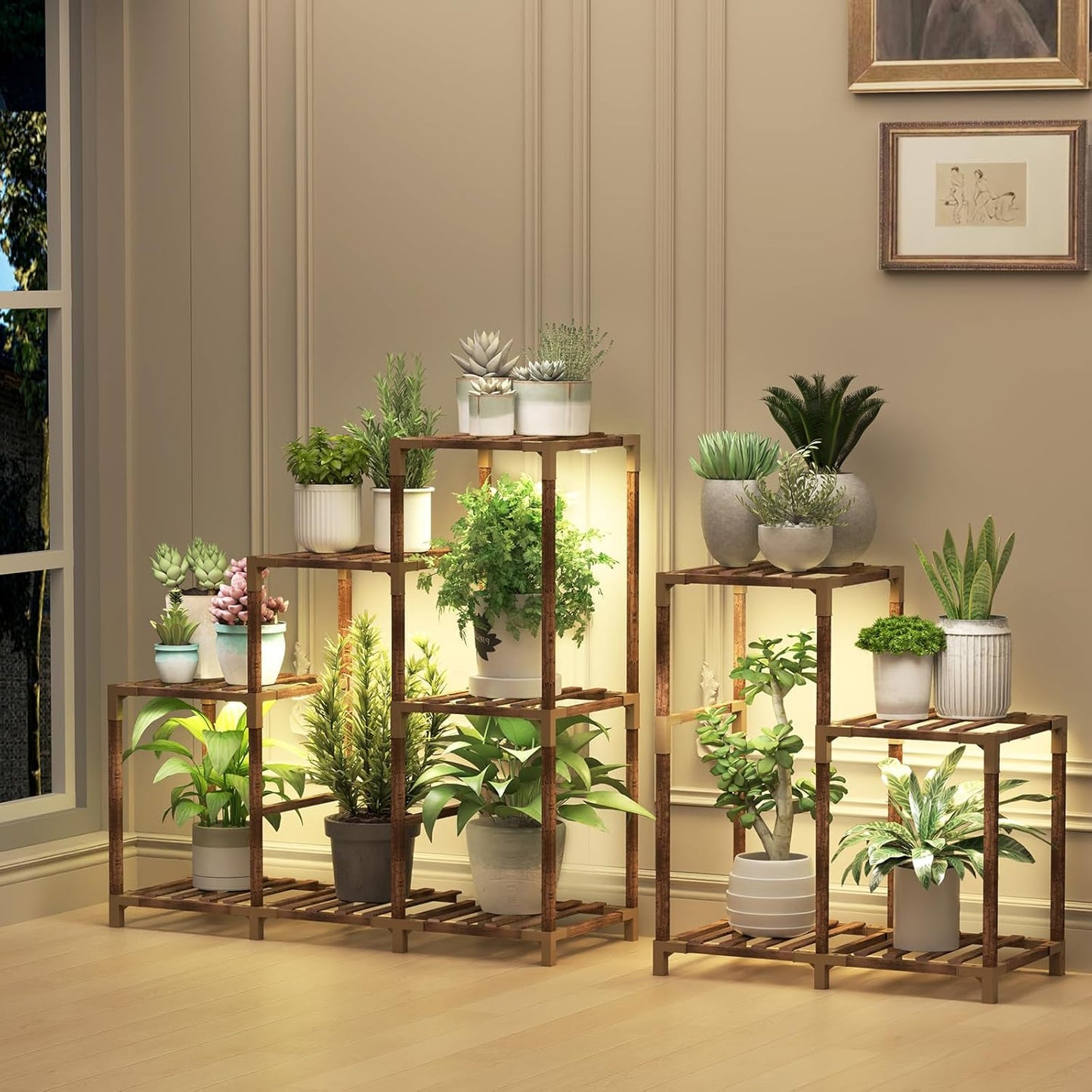 HOMKIRT 12 Tier Corner Plant Stand with Grow Lights for Multiple Plants, Tiered Plant Shelf Indoor Plant Holder Rack Flower Stand for Living Room Balcony Patio Porch Garden