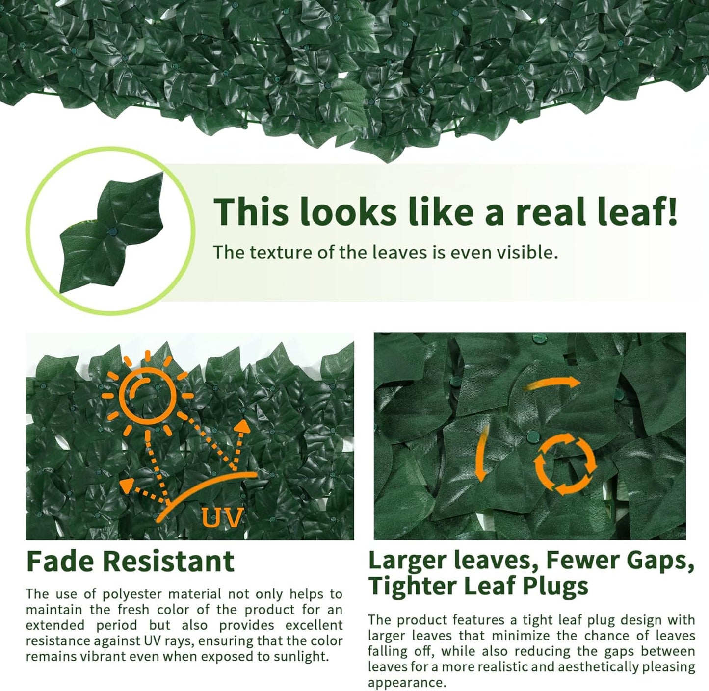 Jinwu Artificial Ivy Privacy Fence Screen, 39.4x157.5 Inch Artificial Faux Ivy Hedge, Expandable Faux Privacy Fence with 80 pcs Zip Ties Decoration for Wall Screen, Outdoor Garden, Wedding Decor