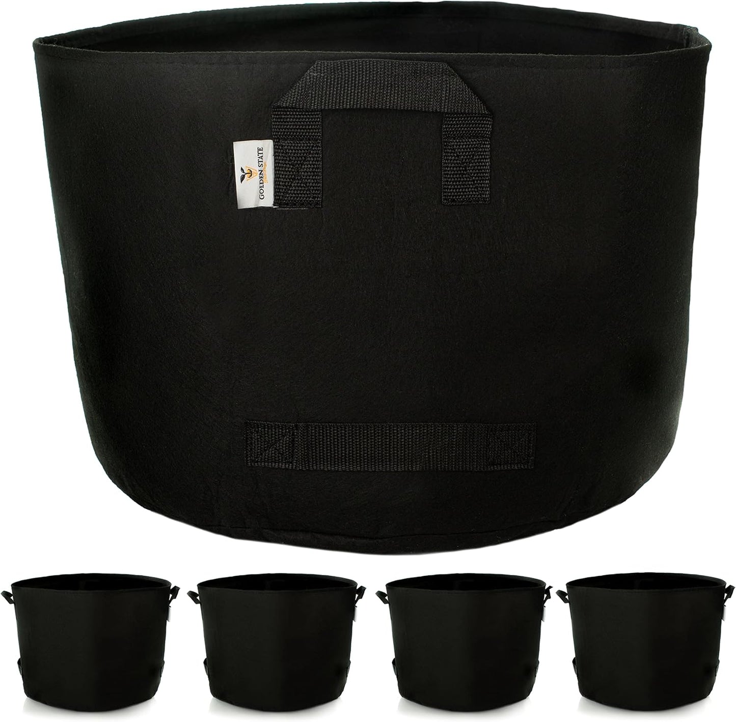 Grow Bags: 5-Pack (Size: 30 Gallon): 300gsm Black Felt Fabric, Biodegradable and eco-Friendly Material. (Handles + Dumping Handles-pat.Pend).