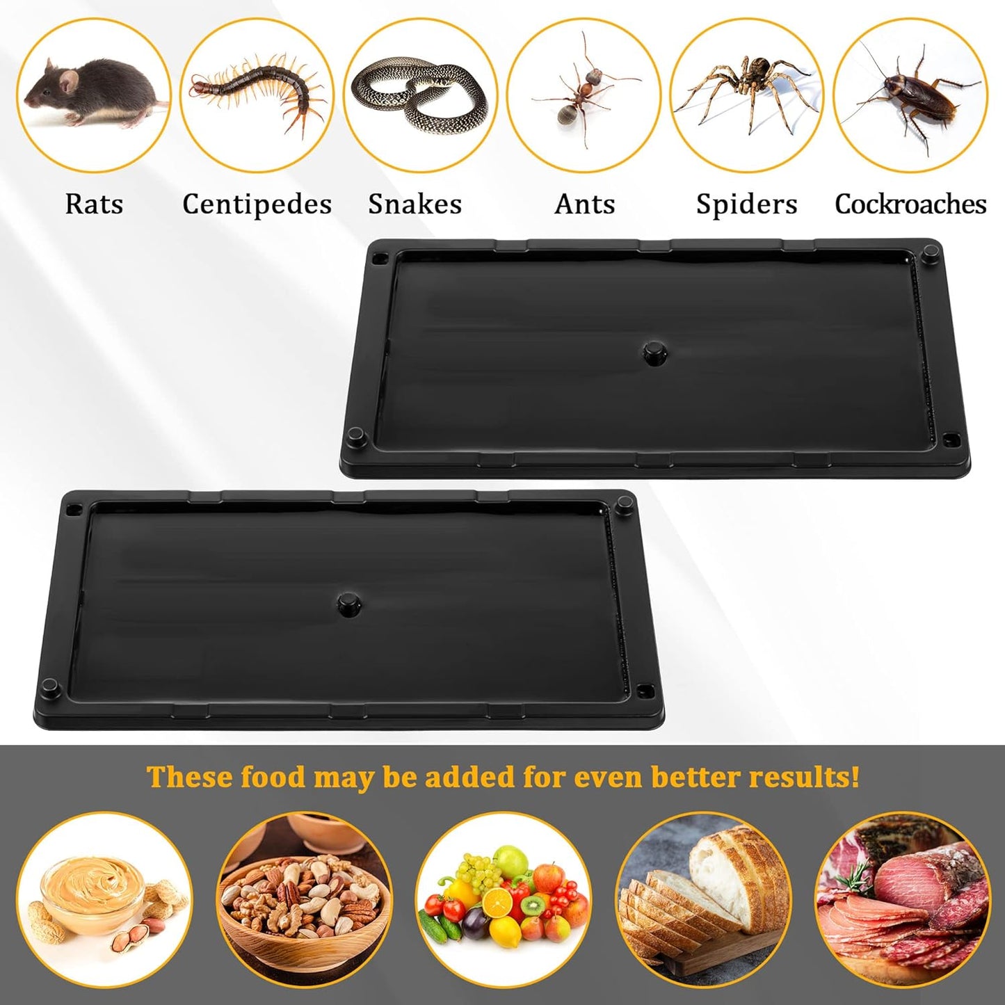 Qualirey 48 Pack Glue Traps for Rats and Snakes, Larger and Heavy Duty Baited Sticky Traps with Non Toxic Glue, Exterminator Plastic Mouse Indoor Board, Ready to Use, Safe to Children and Pets (Black)