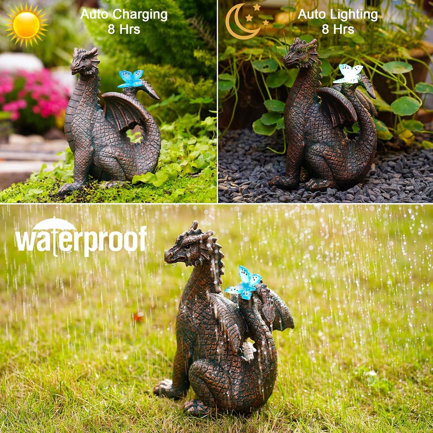 Nacome Dragon Outdoor Statues for Garden: Outside Decor with Butterfly Clearance for Yard Art Lawn Ornaments Porch Patio Balcony Home House - Birthday Gifts for Grandma Mom Women