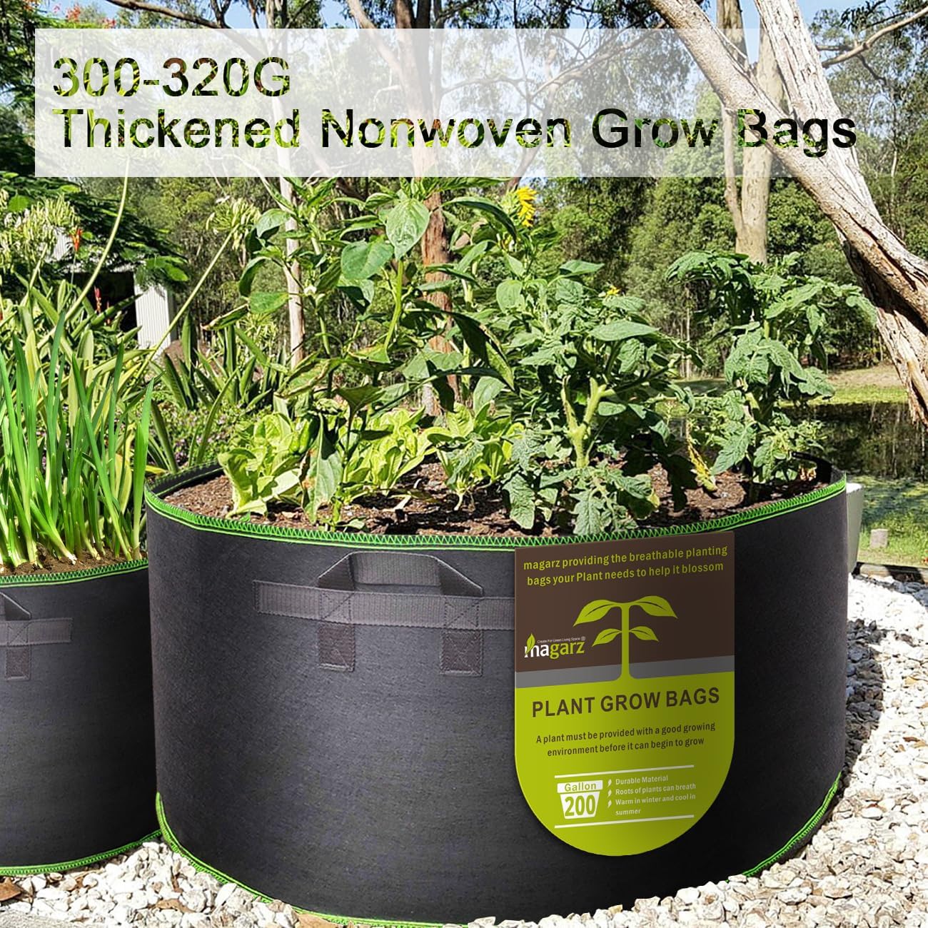 2-Pack 200 Gallon Fabric Flower Pots Garden Felt Grow Bags with Handle (Black)