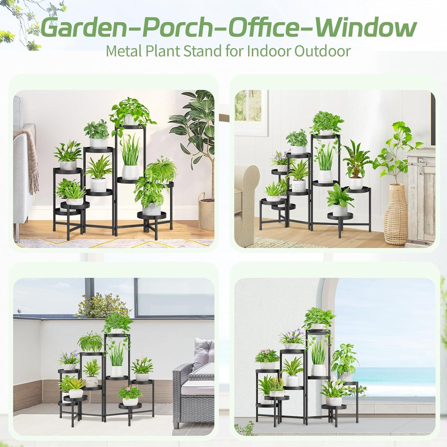 iDavosic.ly Plant Stand Indoor Outdoor, 9 Tier Corner Metal Flower Display Holder Shelf, Folding Tall Orchid Rack for Patio Balcony Porch Garden Living Room House, Black