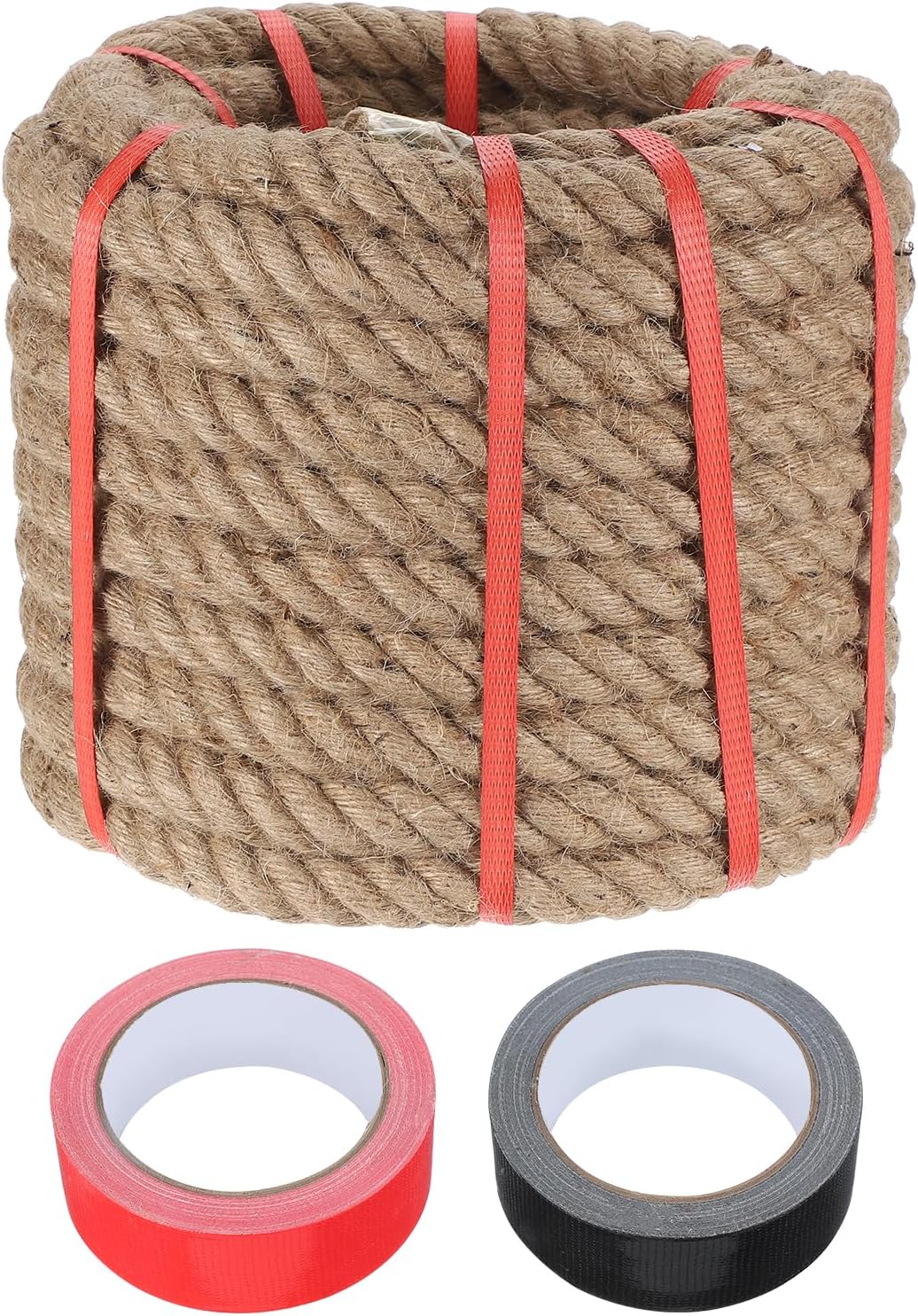 MECCANIXITY Jute Rope 1 Inch x 59ft, Thick Twine Rope Ropes Braided Jute Twine Natural Brown Burlap Cord String Heavy Twisted with Tapes for Decorative Crafts Railing Swing Tug of War