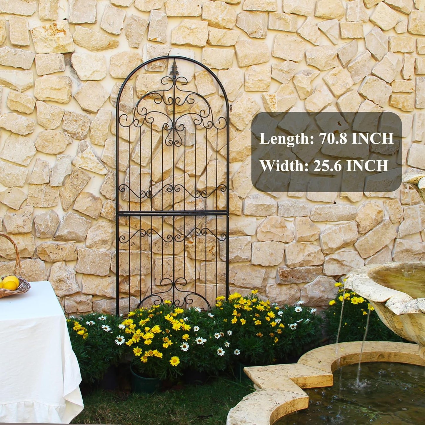 Trellis for Climbing Plants 70.8" H x 25.6" W Metal Wrought Iron Outdoor Wall Panel for Vines Flowers Elegant Accent Decorative Garden Structure