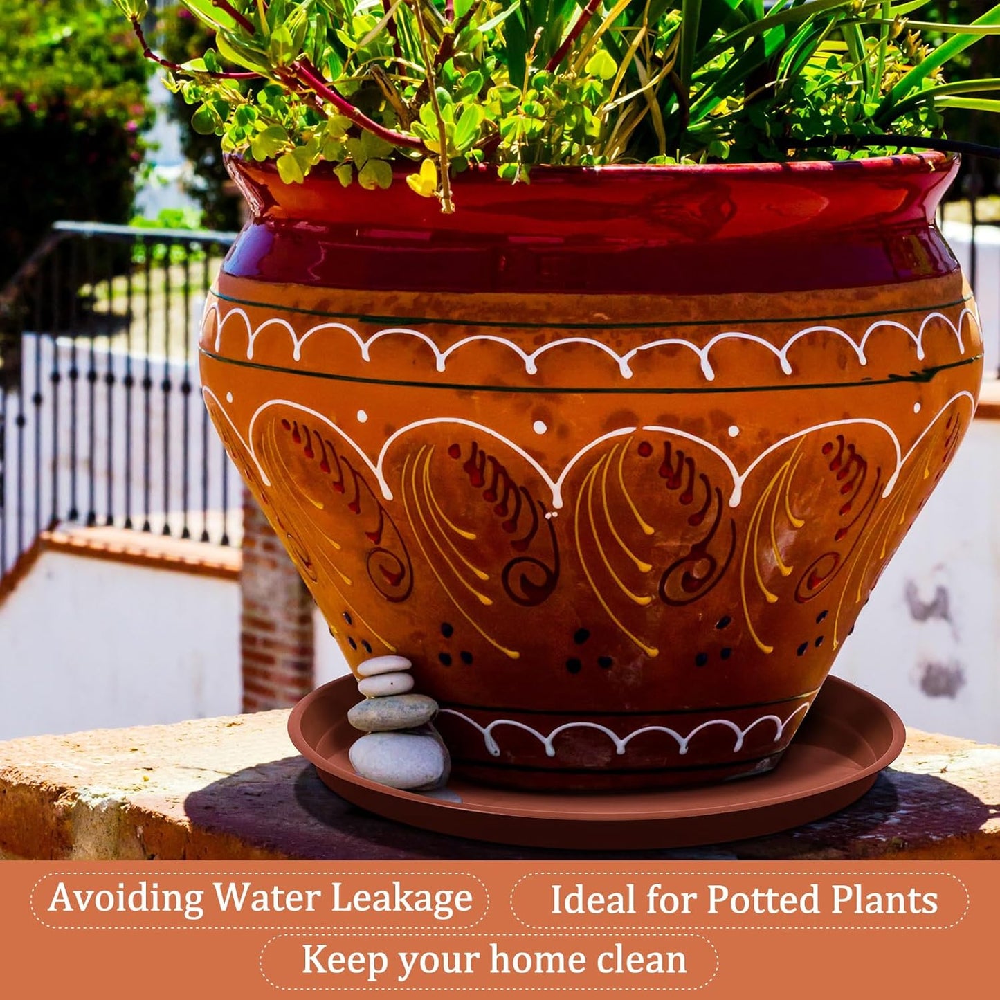 Eccliy 6 Pack Plastic Plant Saucer Heavy Duty Planter Saucers Large Plant Pot Saucers Plastic Water Trays for Indoors and Outdoors Flower Plant Plant Drip (Terracotta,23 Inch)