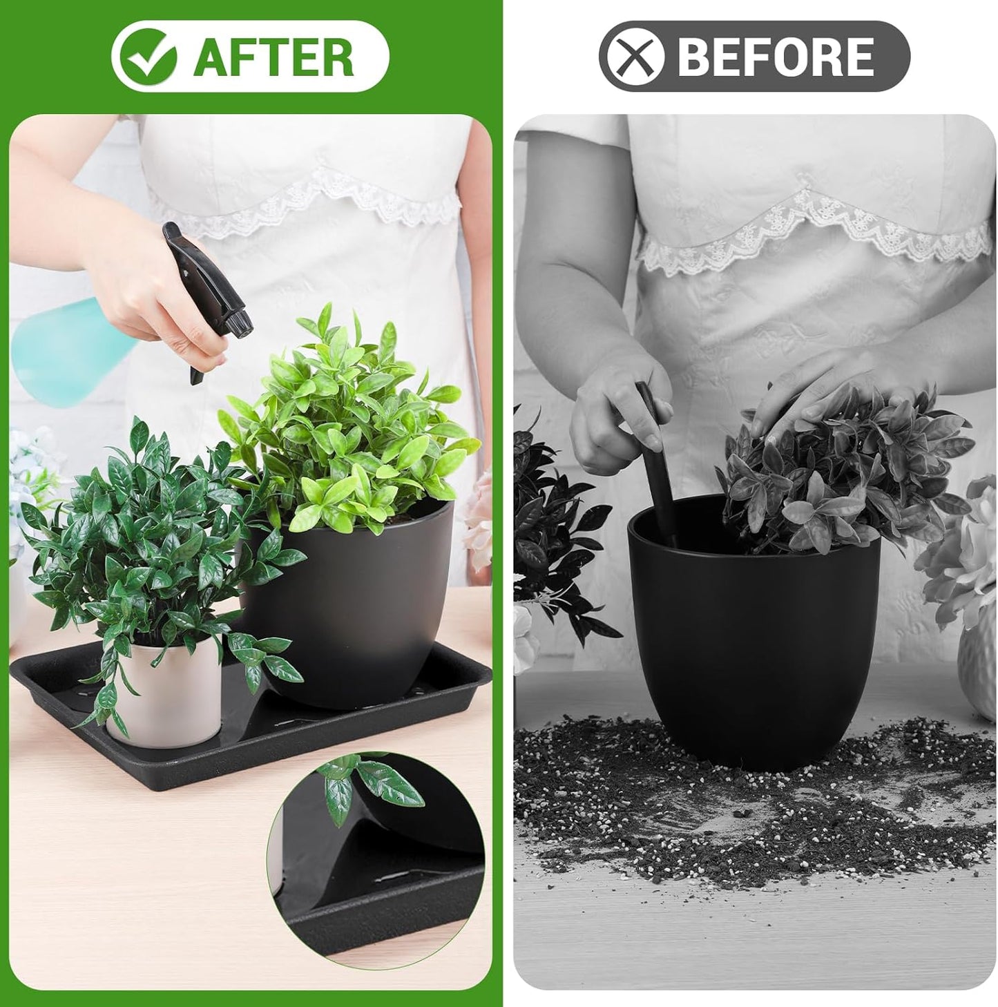 GREANER 3 Packs Plant Saucers Rectangular, 15x11x1.2Inch Heavy Plastic Plant Saucer Drip Tray, Flower Pot Tray for Indoors Outdoor Plant Pots, Thick Drip Tray for Garden Potted Water Drips and Soil