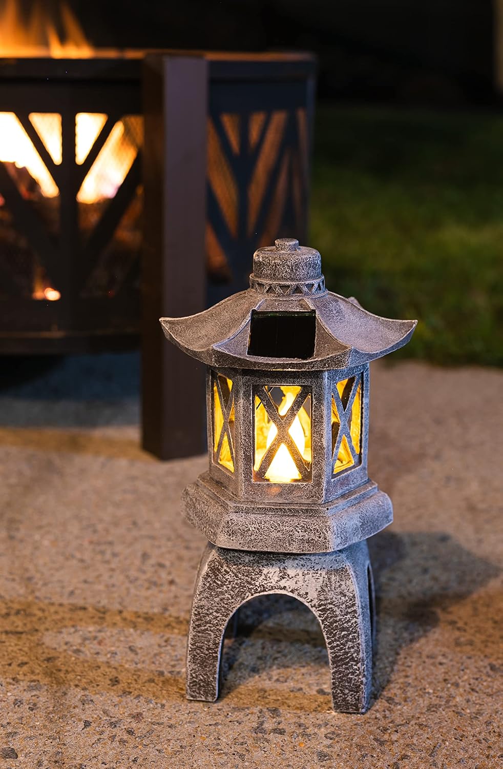 VP Home Solar-Powered Pagoda Garden Statues - Japanese Zen Lantern Outdoor Decor with Flickering LED Light - Durable Polyresin for Yard, Patio, or Garden - 12 x 7 x 6 Inches (Zen Garden Pagoda)