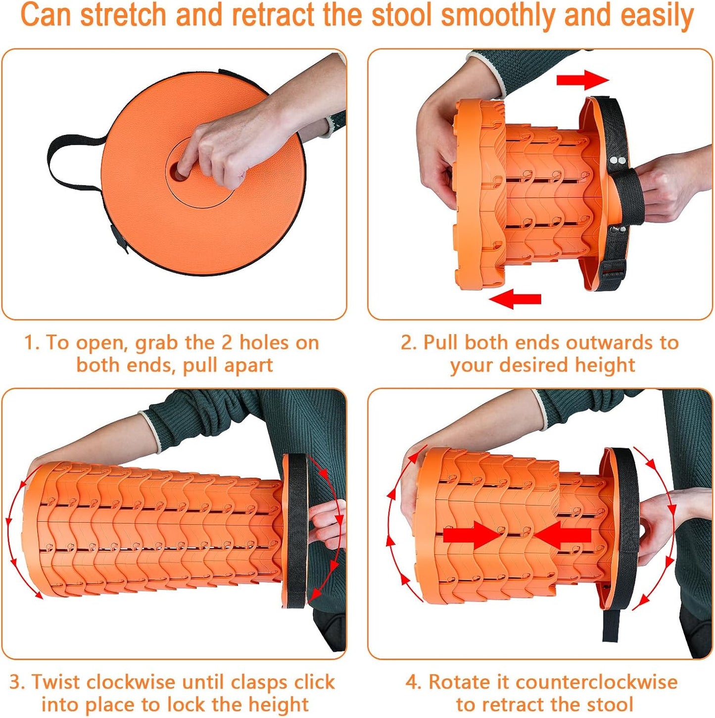 Boreeman Upgraded Folding Stool Lightweight Yet More Sturdy with Load Capacity 400lbs Portable Collapsible Stool for Camping Fishing Hiking BBQ (All Orange)