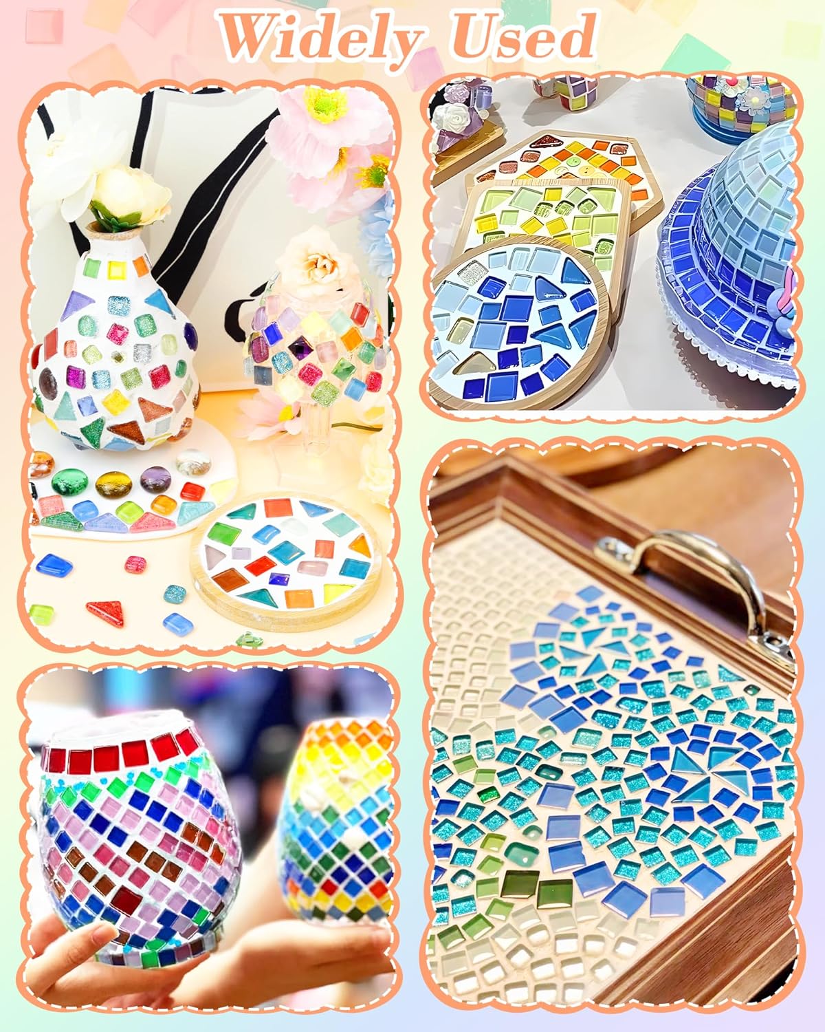 FIVEIZERO 420g Mosaic Tiles for Crafts - 280Pcs Glass Mosaic Kits, Mixed Shapes Mosaic Glass Pieces for Art, Irregular Tiny Mosaic Tile for DIY Projects, Home Decoration(White)