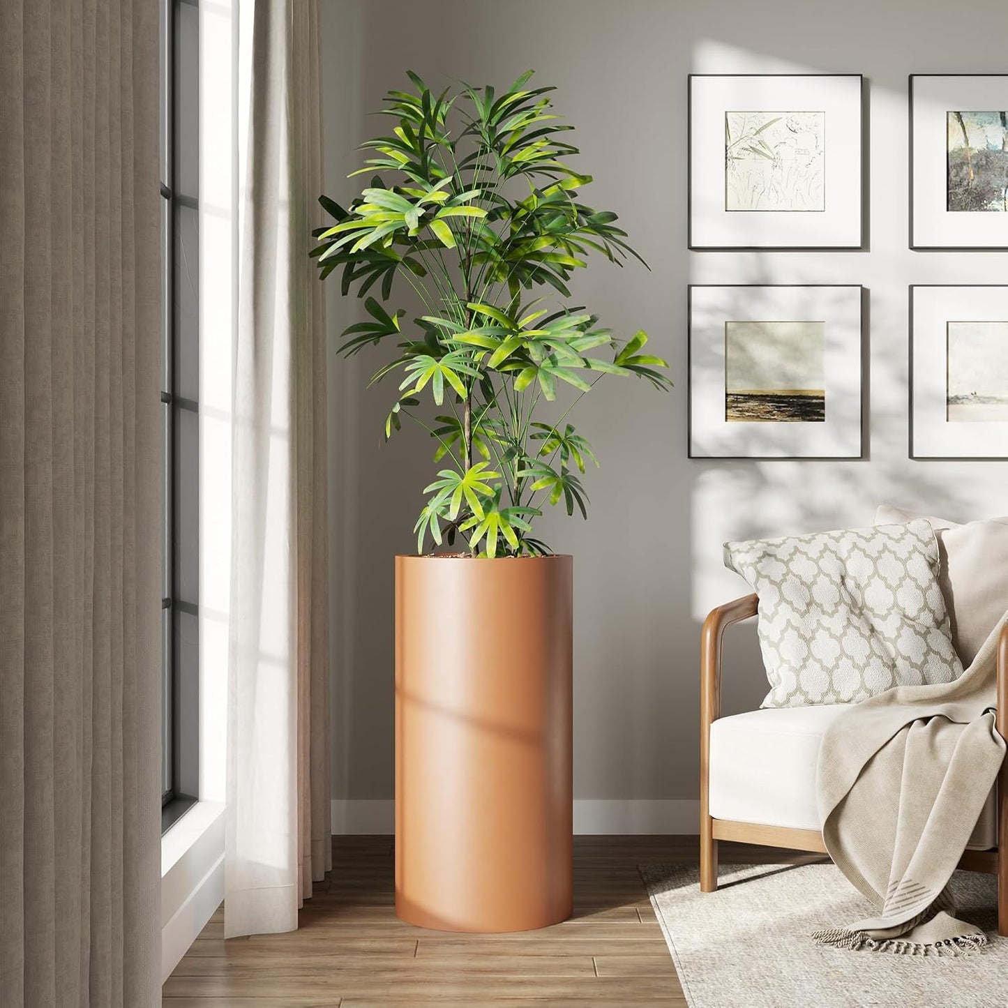 DTY Signature Mount Oxford Tall Outdoor Planter - Large Terracotta 31.5 Inch Height Modern Tall Planter Pot for Indoor & Outdoor Spaces - Stylish Planter for Contemporary Homes and Gardens