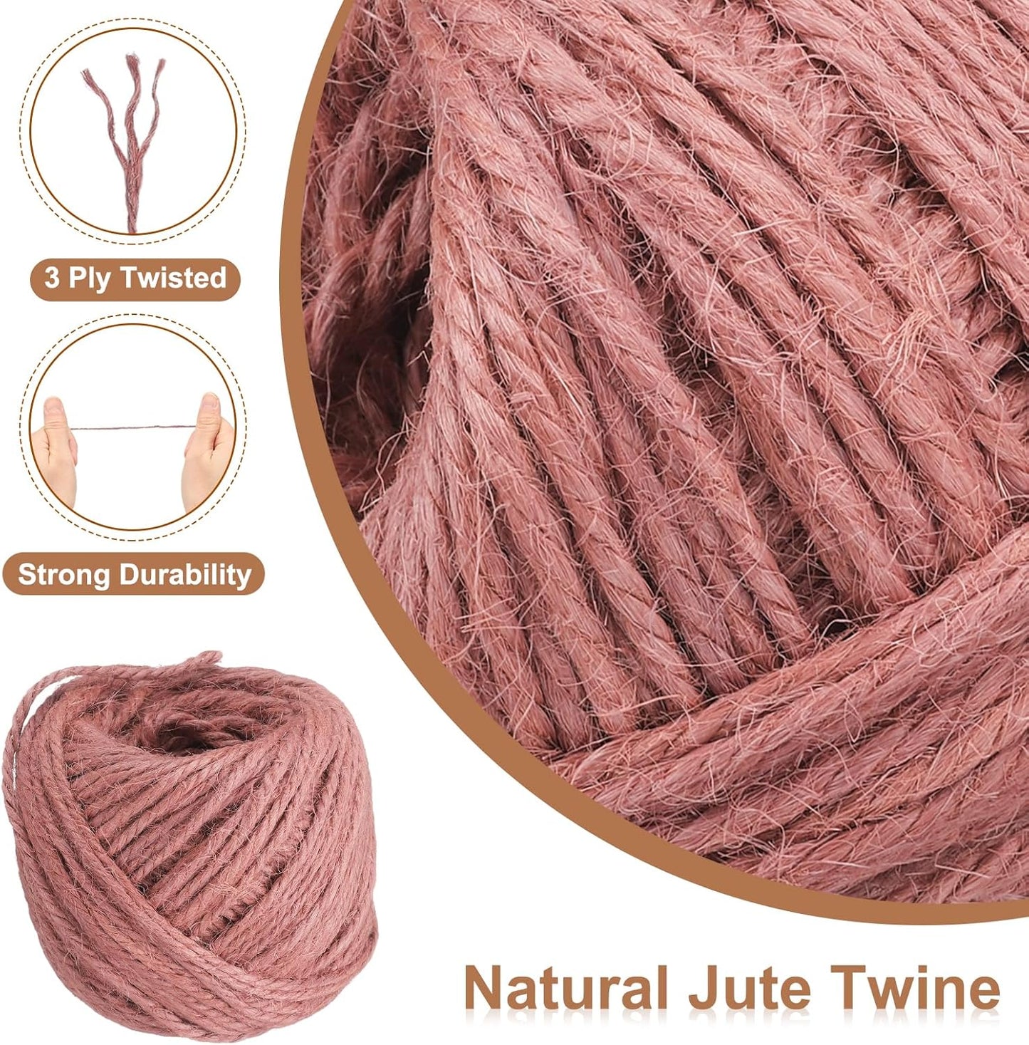 uxcell 164 Feet Natural Jute Twine String,3mm Thin Garden Twine Rope Colored Plant String Cord for DIY Art Crafts Gift Wrapping Decoration Packing Gardening Plant Hanger,Pink