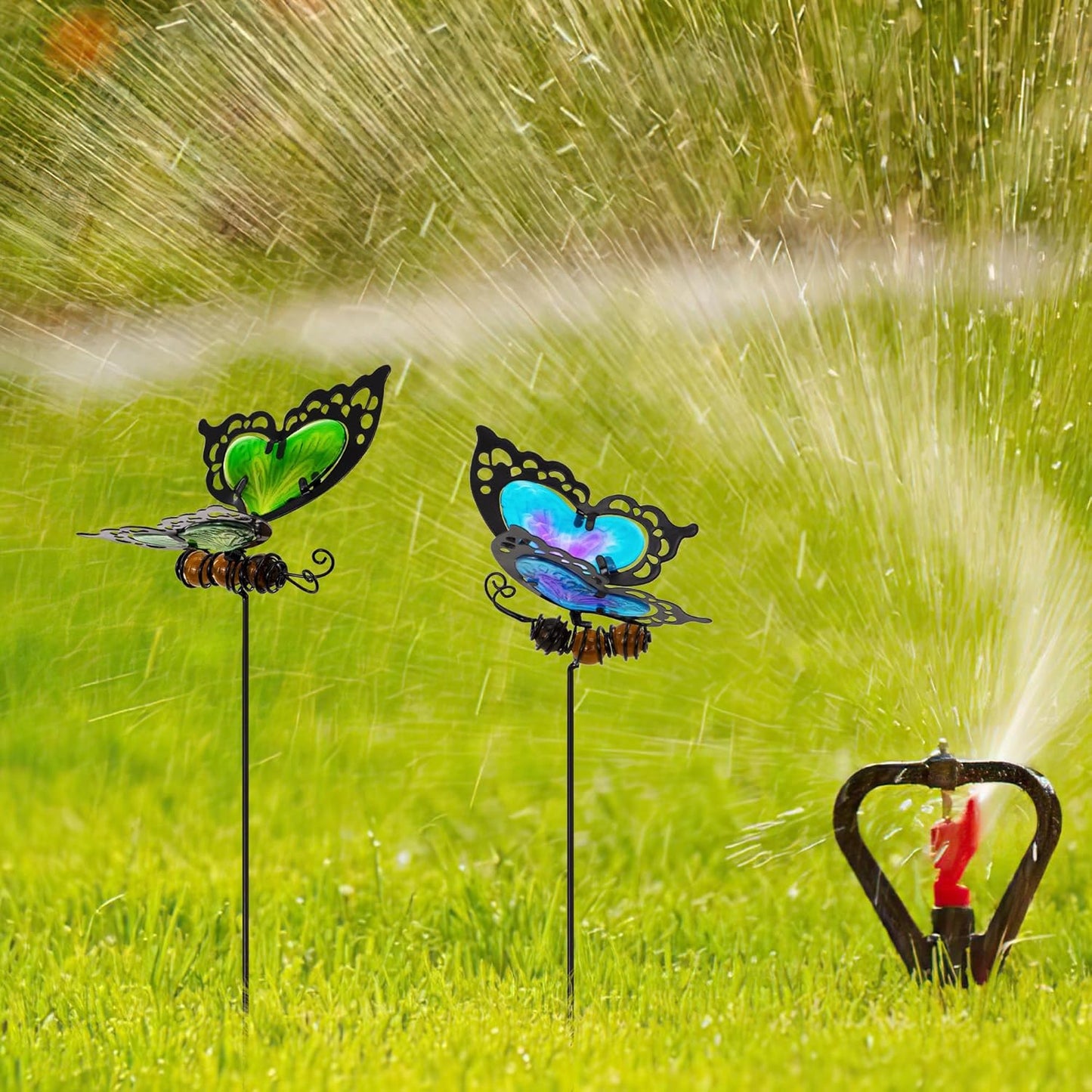 Butterfly Garden Stakes,Butterfly Kit Made of Glass and Metal,Colorful Butterflies Garden Decorations Can Make The Garden Full of Color and Vitality. (Blue and Green)