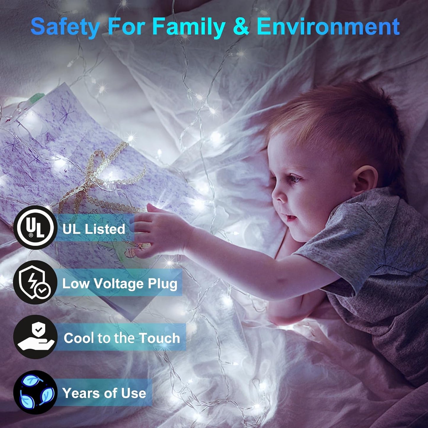 750 LED Christmas Lights - Outdoor Use, 246ft with 8 Modes, IP44 Waterproof for Xmas Patio, Yard, Fence, Deck, Balcony, Garden Decor - Cool White