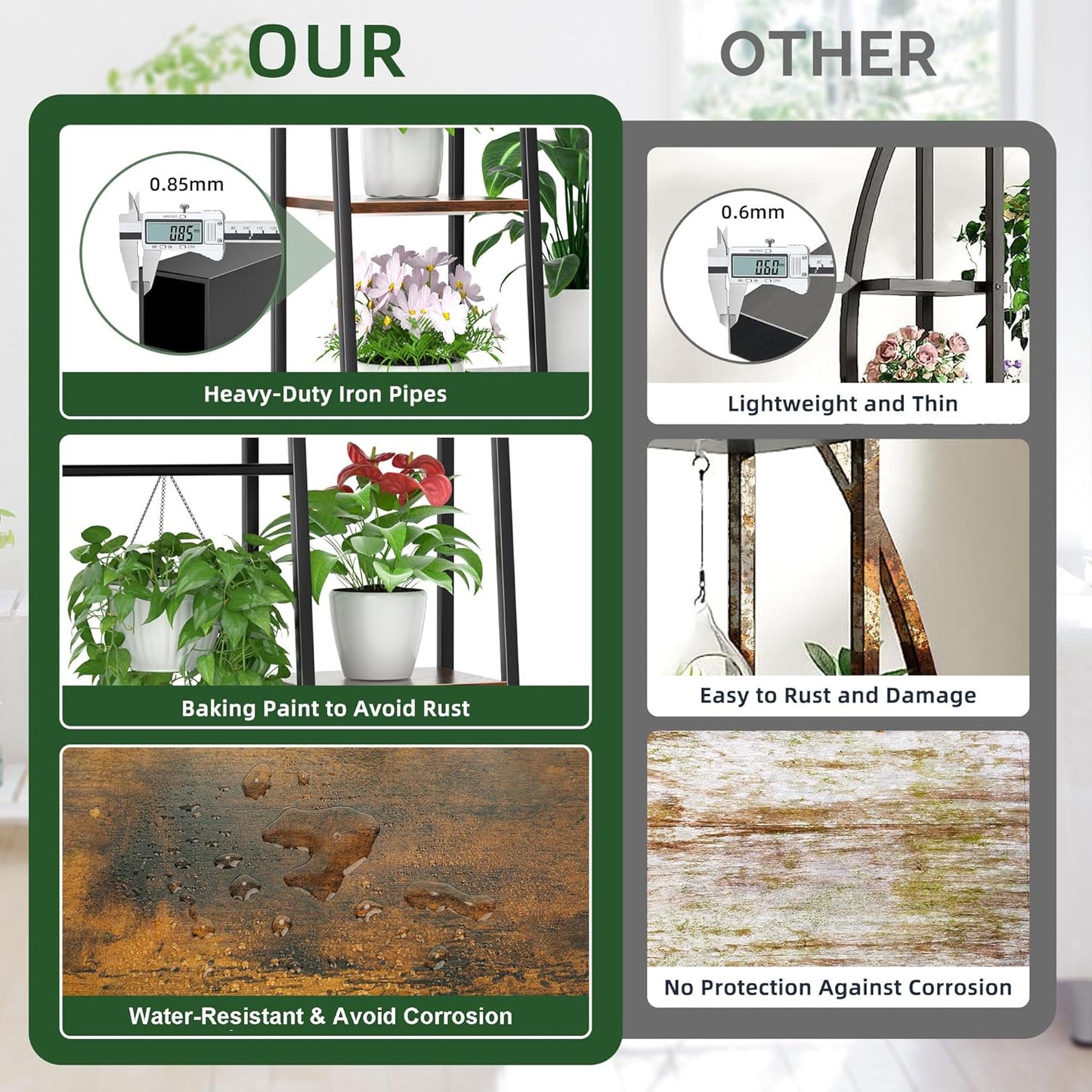 Plant Stand Indoor with Grow Lights, 6 Tiered Metal Plant Shelf, 55" Large Plant Stand for Indoor Plants Multiple, Corner Plant Holder Display Shelves, Tall Plant Rack for Living Room, Patio