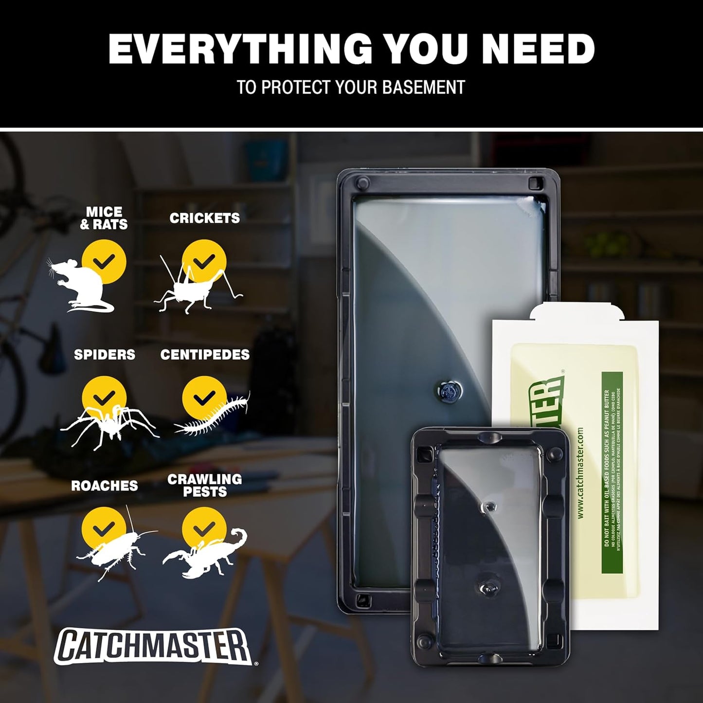 Catchmaster Glue Trap Variety Pack - 2 Mouse Trays, 2 Rat Trays, 4 Insect Glue Traps, Pet Safe Mouse Traps Indoor for Home, Pest Protection Kit for Basement & Garage, Rodent & Insect Pest Control