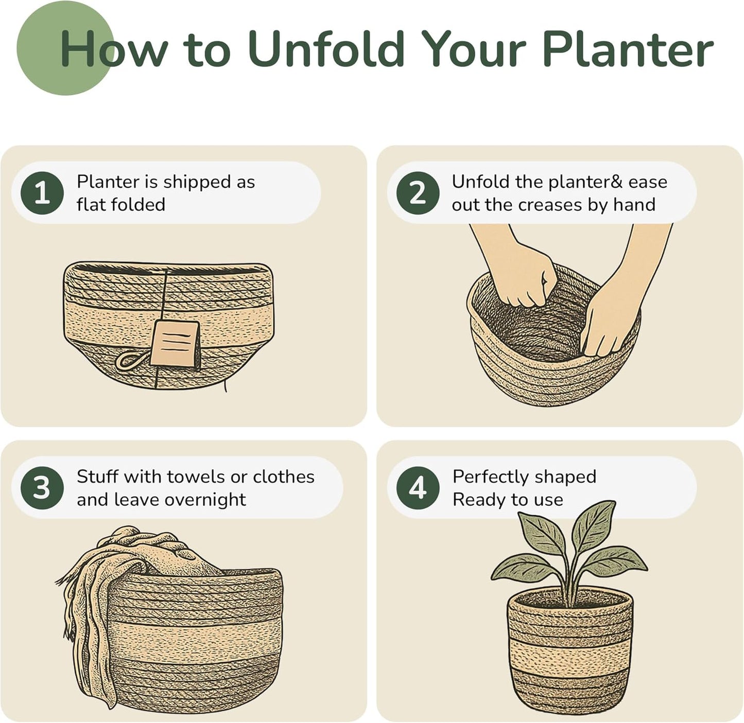 Jute Planter Basket -Sustainable Woven Rope Covers for Decorating Indoor/Outdoor Plants Pots 6.5x6.5x6 Inches Ideal Size for 6" Planter-Multi-Purpose Storage Set of 2 White & Natural Jute