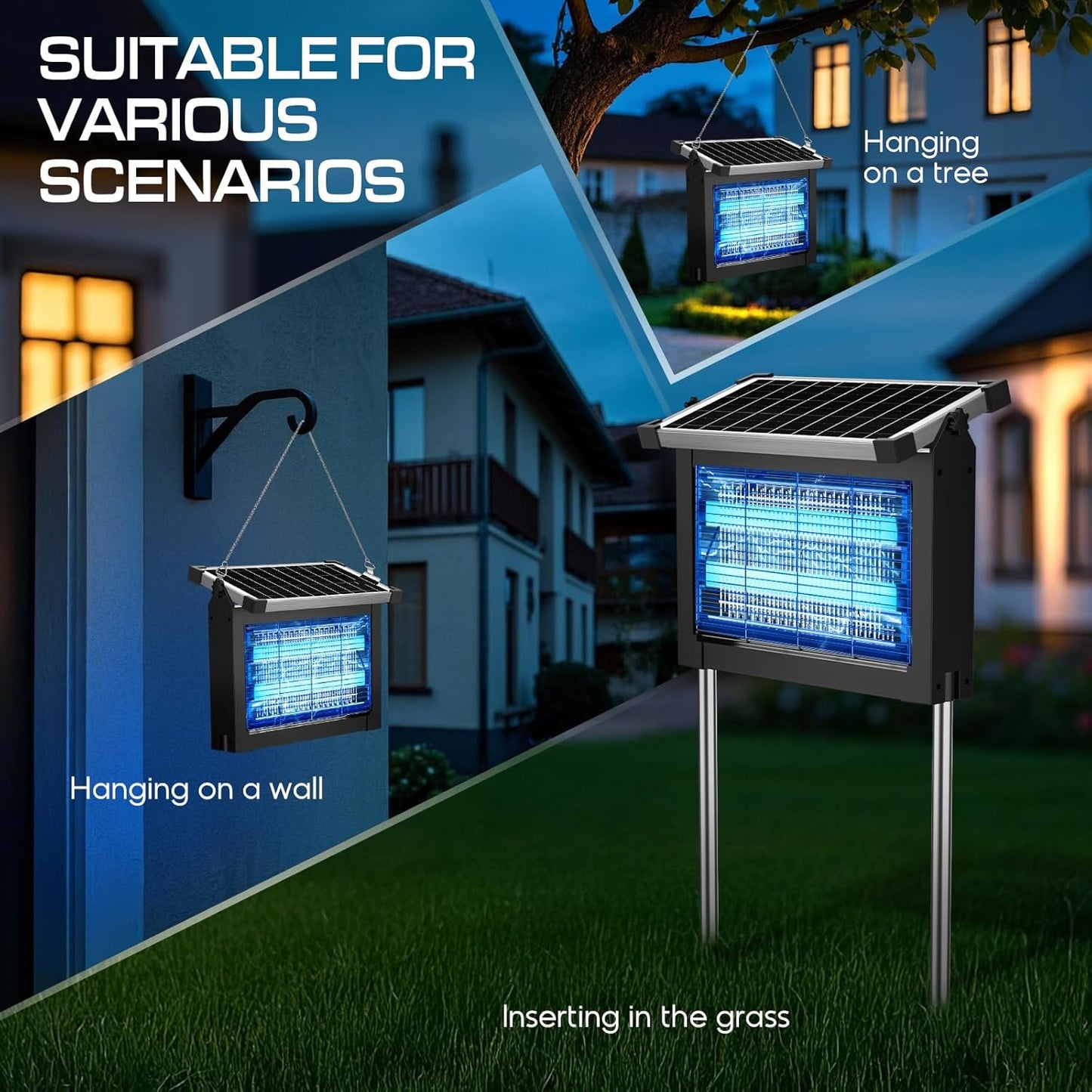 Solar Bug Zapper Outdoor Waterproof, Jepwe 4500V Cordless Bug Zapper Outdoor Large, Rechargeable Mosquito Killer & Fly Zapper, Solar Powered Insect Trap for Garden, Patio, Backyard, Indoor Use