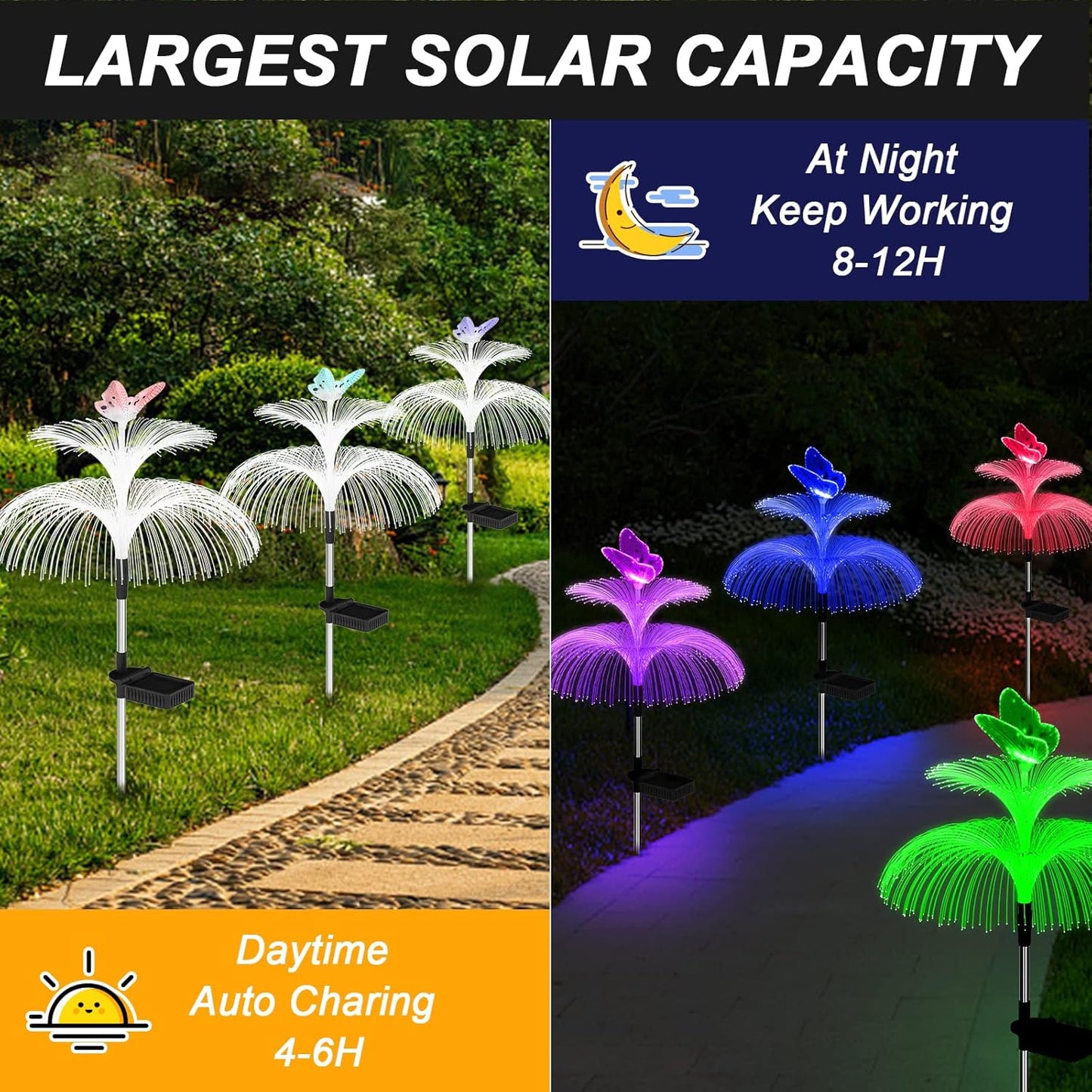 Solar Garden Lights Waterproof 3 Pack Solar Lights Outdoor Decorative 7 Color Changing Double Jellyfish and Butterfly Flower Garden Decor Yard Christmas Pool Outdoor, Gifts for Mother's Women