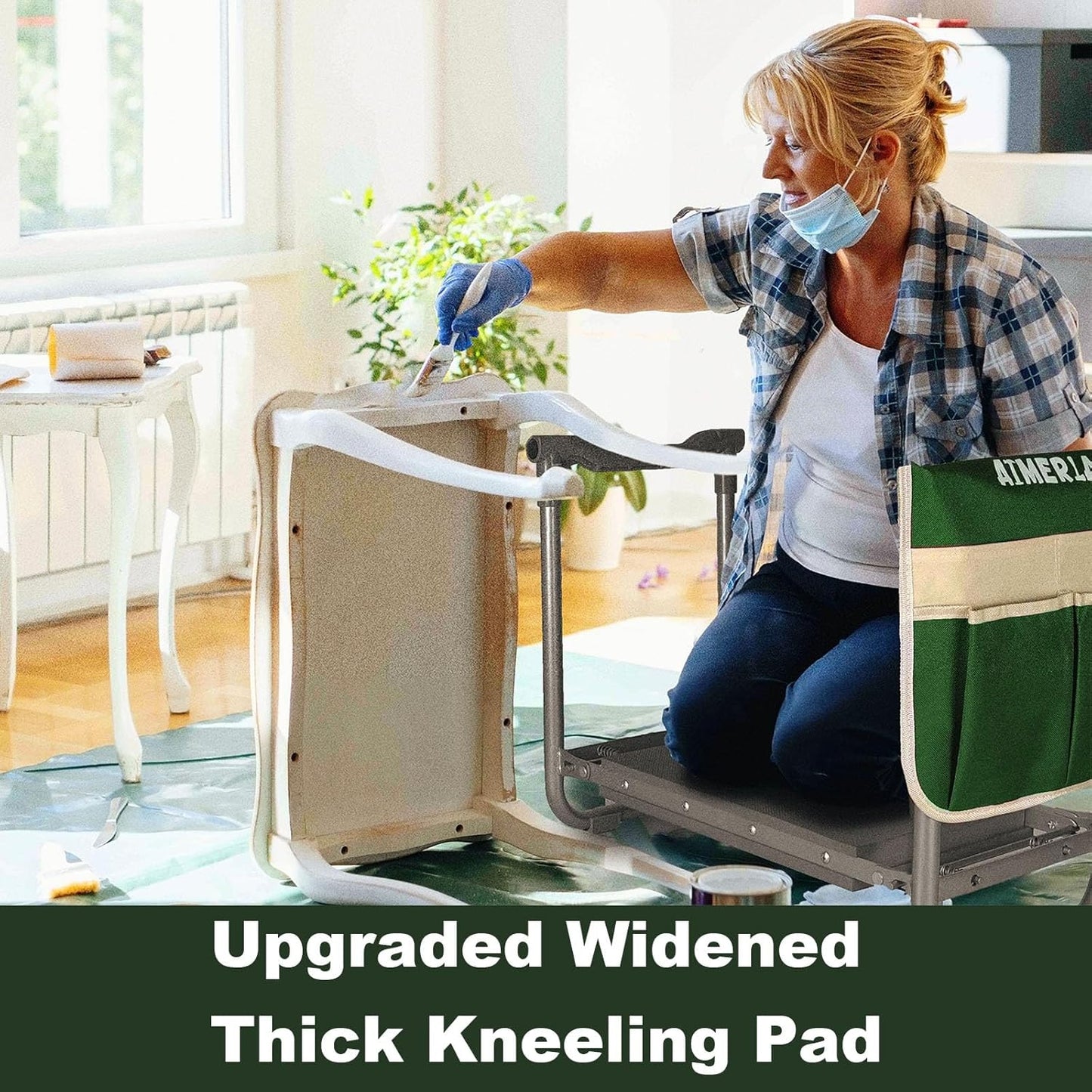 Foldable Garden Kneeler Seat Heavy Duty [Upgraded Widened Thick Kneeling Pad] Garden Stool with Large Garden Tool Bags with Pockets - Portable Garden Bench Gardening Gifts for Parents