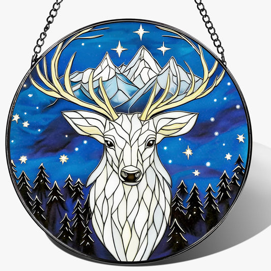 Stained Glass Window Hanging, Pauyadu 8 Inch Night Court Stained Glass Suncatcher, Sun Catchers Indoor Window, Home Decor for Windows, Nature Lover Gifts, Gifts for Women, Mom, Friend, Lover