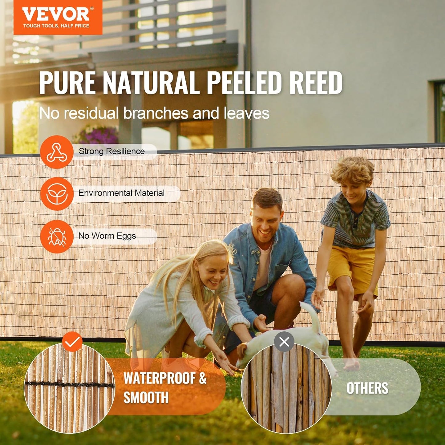 VEVOR Natural Reed Fencing, 5.5 ft x 16.4 ft, Reed Screen Curtain Balcony Fence Roll for Outdoor Backyard Patio, Decorative Fence for Backyard Garden Fencing Divider, Privacy Screen Panel Curtain