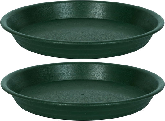 2 Pack Plant Saucer Drip Tray 11 12 inch, Pot Base for Plants Indoor, Plastic Flower Planter Saucers and Drip Trays for Outdoors, Heavy Durable Plant Plate Water Catcher (12", Dark Green)
