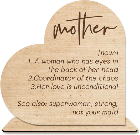 Mom Gift – Mother Definition Heart-Shaped Wooden Plaque, Rustic Desk Decor, Sentimental Wooden Sign for Mothers.(052)