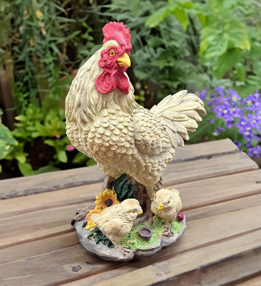 coolboy Outdoor Chicken Statue Garden Decoration,Cute Chicken Family Sculpture Art Interior Office Home Décor,Resin Animal Figurine Art Decoration for Garden Yard Lawn
