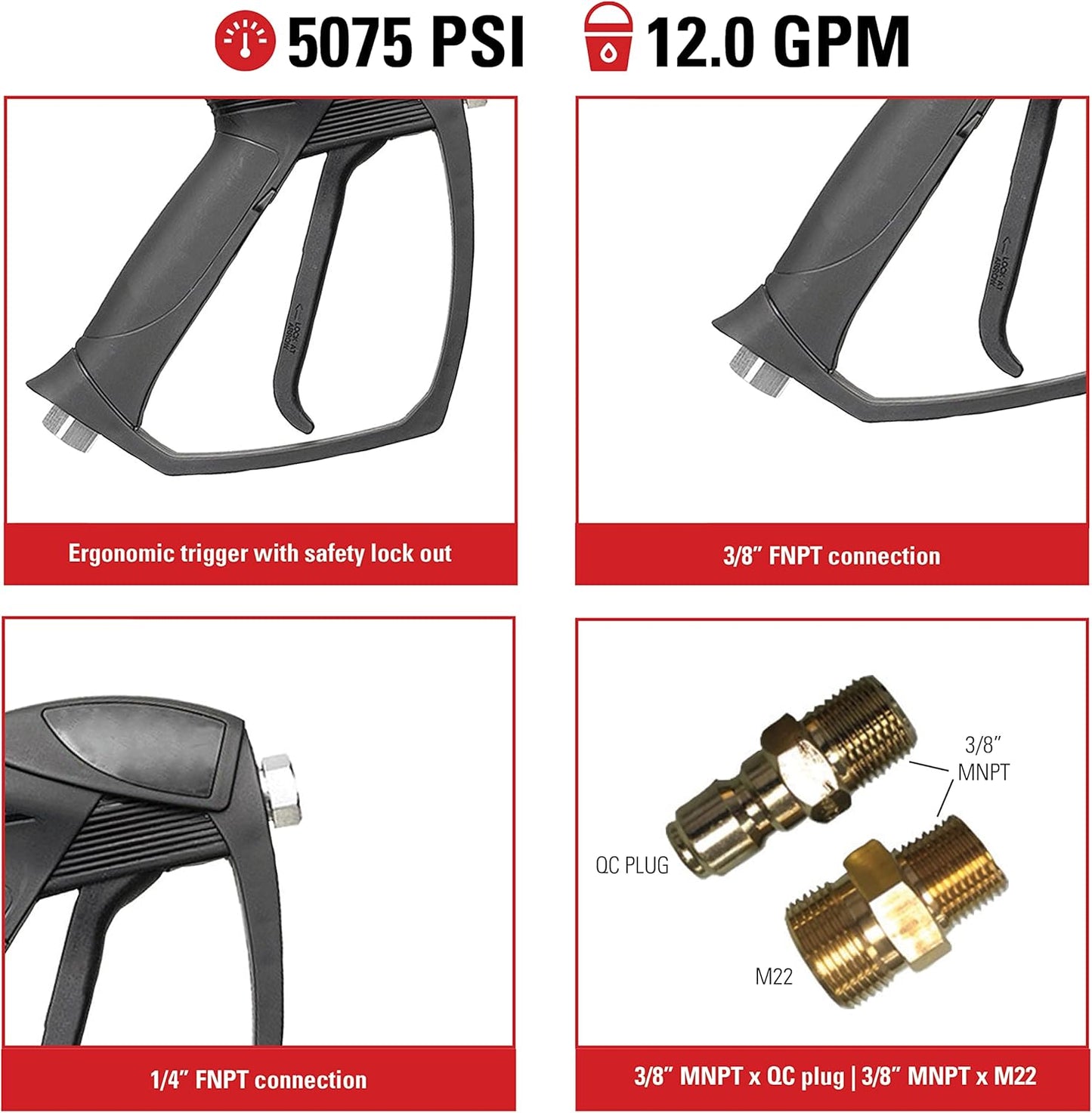 Simpson Cleaning 80178 Universal Hot Water Gun with M22 and QC Adaptors, Rated Up to 5075 PSI, Plain