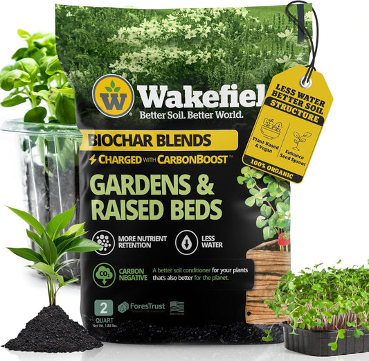 Wakefield Biochar Blend with CarbonBoost™ Technology – Enhanced Water & Nutrient Retention for Raised Bed Garden Soil - Ultimate Organic Potting Soil Mix for Vegetables, Gardens and Houseplants - 2qt