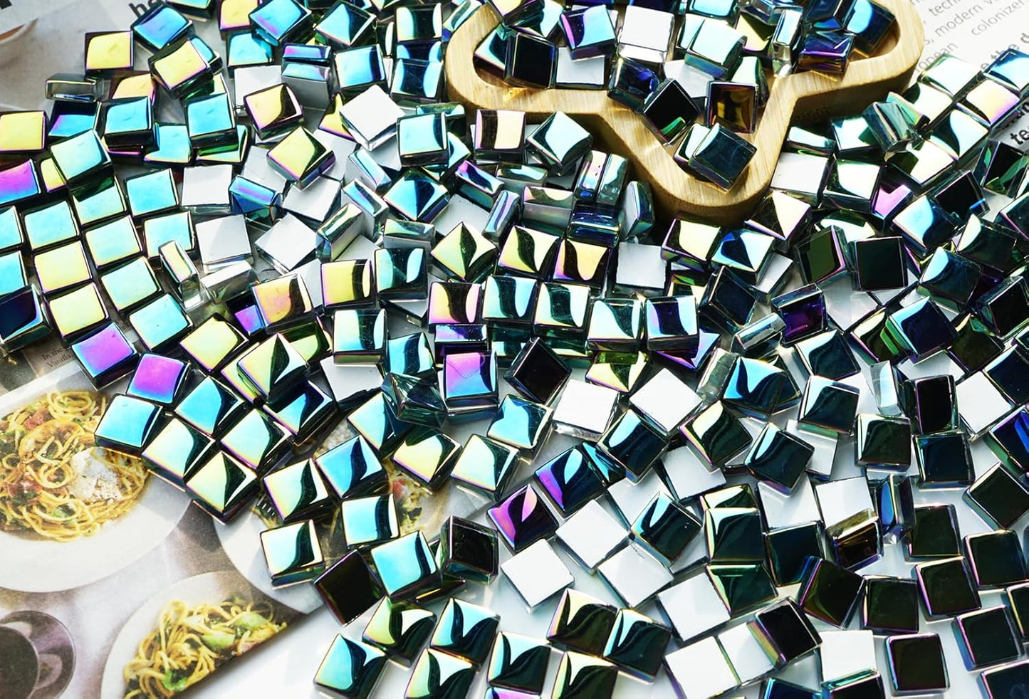 Iridescent Square Mosaic Tiles for Crafts, 300G Small Crystal Mosaic Glass Pieces Bulk for Mosaic Beginner, 0.41”x0.41” Tile for Art Glass Project, Ideal for Handmade Mosaic Home Decor, Black
