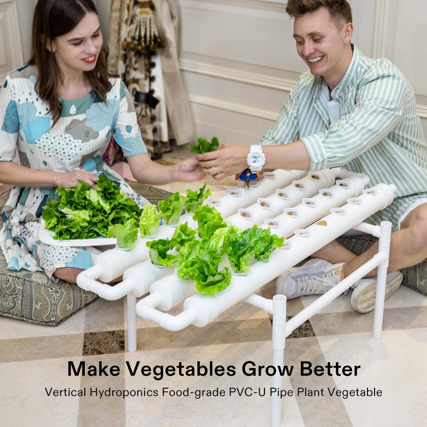 VIVOSUN Hydroponic Grow Kit, 1 Layer 36 Plant Sites 4 Food-Grade PVC-U Pipes Hydroponics Planting System with Water Pump, Pump Timer, Nest Basket and Sponge for Leafy Vegetables