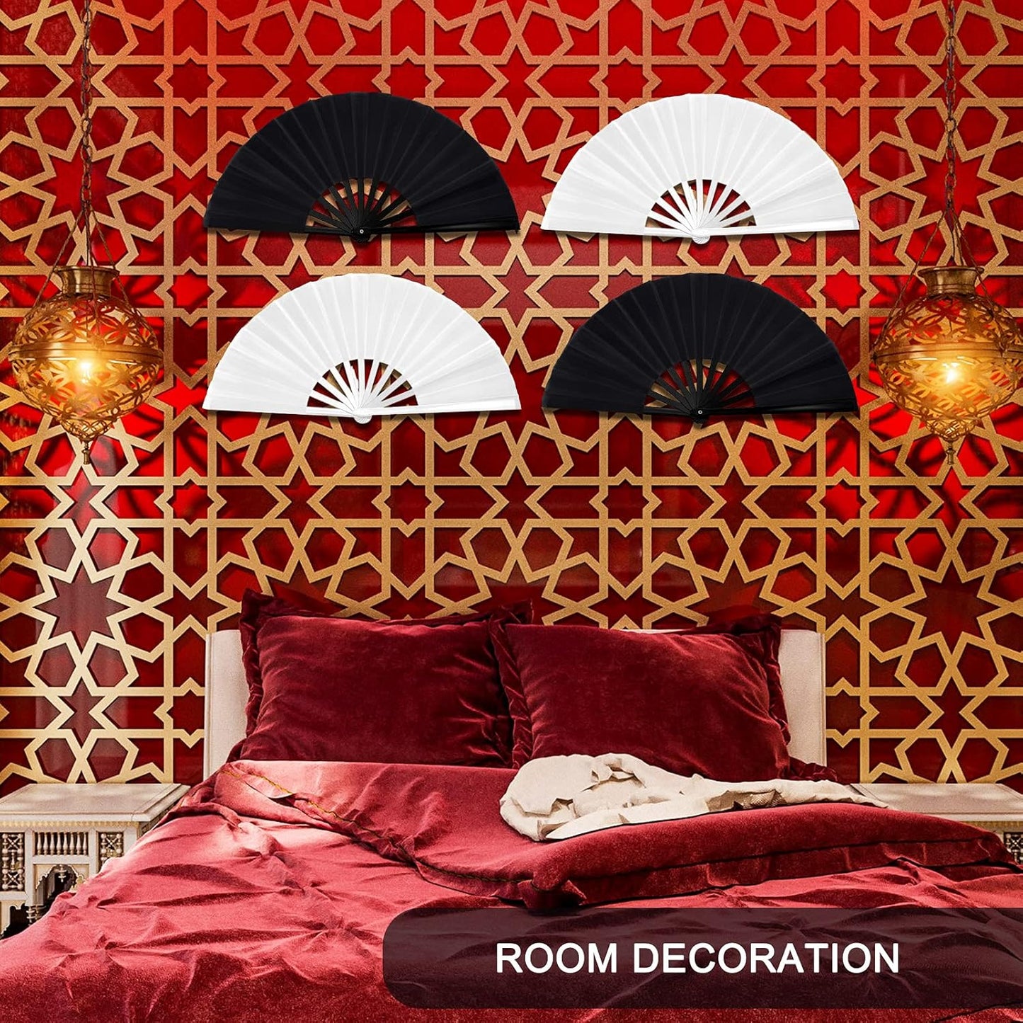 Blulu 4 Pcs 13 Inch Large Folding Hand Fans for Line Dancing Big Clapping Popping Raves Fans Bulk for Dancing Boots on The Ground Festival Party Decoration(Classic Style, Black, White)