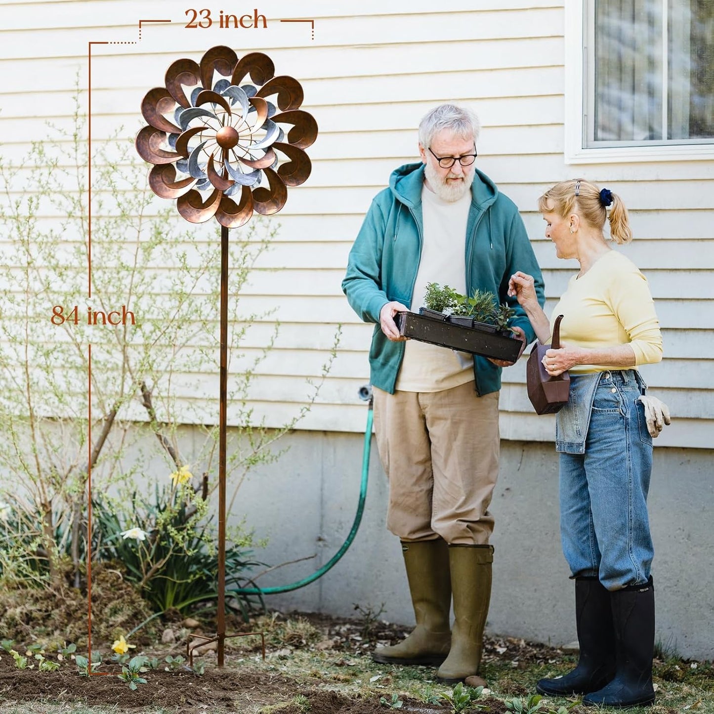 Metal Wind Spinner Outdoor, Wind Spinners for Yard and Garden, 84 inch Wind Sculptures & Spinners, Windmill for Yard Art